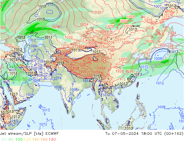 джет/приземное давление ECMWF вт 07.05.2024 18 UTC