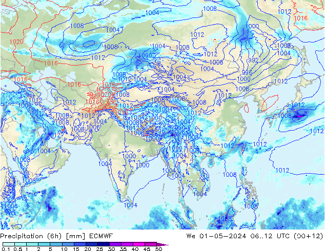 Z500/Rain (+SLP)/Z850 ECMWF Qua 01.05.2024 12 UTC