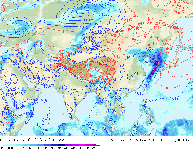 Z500/Yağmur (+YB)/Z850 ECMWF Pzt 06.05.2024 00 UTC