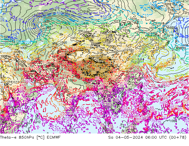 Theta-e 850hPa ECMWF Sa 04.05.2024 06 UTC