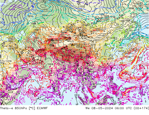 Theta-e 850hPa ECMWF We 08.05.2024 06 UTC