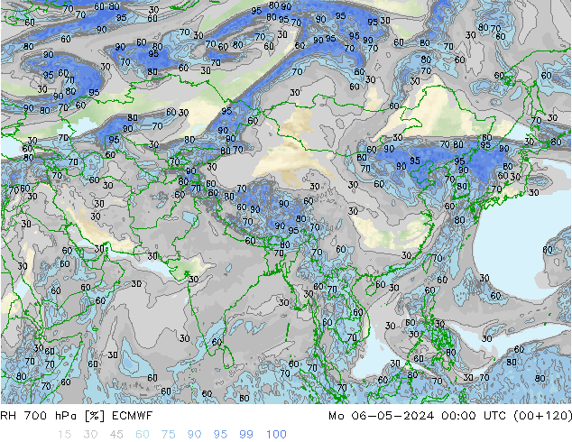 Humedad rel. 700hPa ECMWF lun 06.05.2024 00 UTC