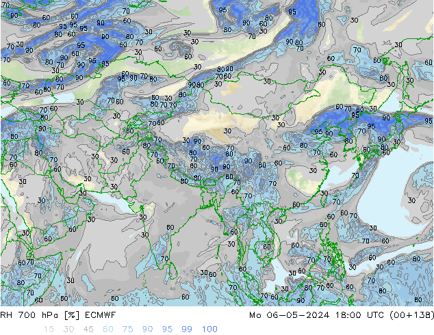 Humidité rel. 700 hPa ECMWF lun 06.05.2024 18 UTC