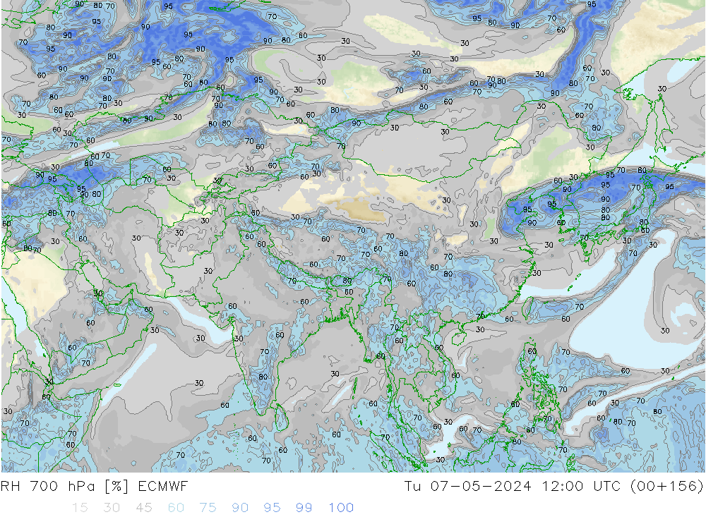 RH 700 hPa ECMWF Tu 07.05.2024 12 UTC