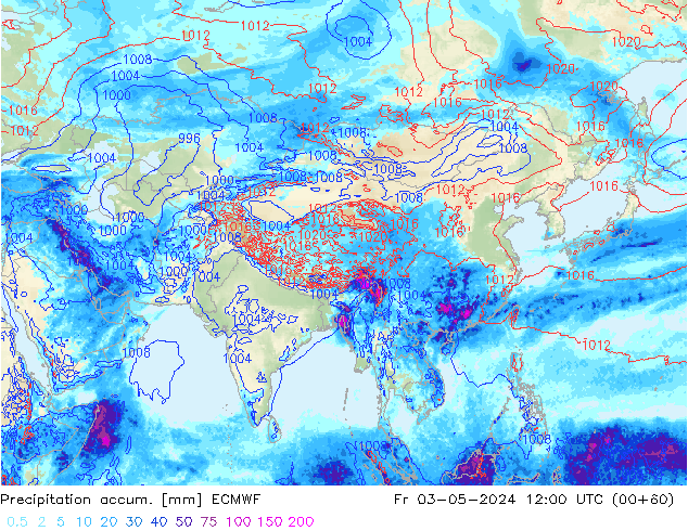 Precipitation accum. ECMWF ven 03.05.2024 12 UTC