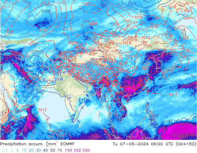 Precipitation accum. ECMWF wto. 07.05.2024 06 UTC