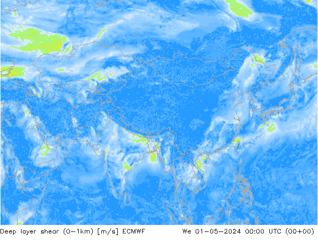 Deep layer shear (0-1km) ECMWF śro. 01.05.2024 00 UTC