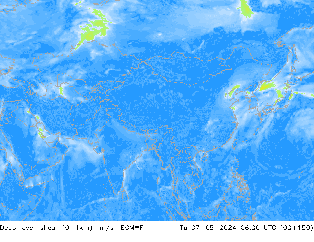 Deep layer shear (0-1km) ECMWF wto. 07.05.2024 06 UTC