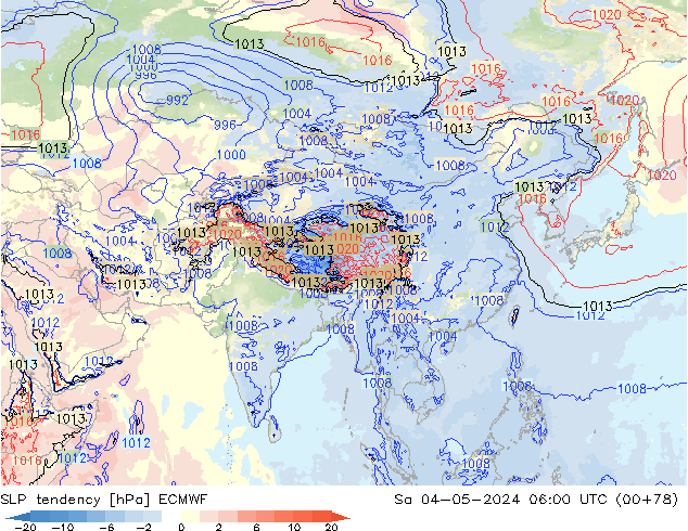 Drucktendenz ECMWF Sa 04.05.2024 06 UTC