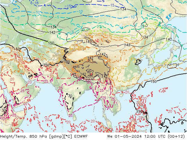 Z500/Rain (+SLP)/Z850 ECMWF We 01.05.2024 12 UTC