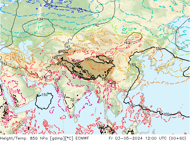 Z500/Rain (+SLP)/Z850 ECMWF vie 03.05.2024 12 UTC