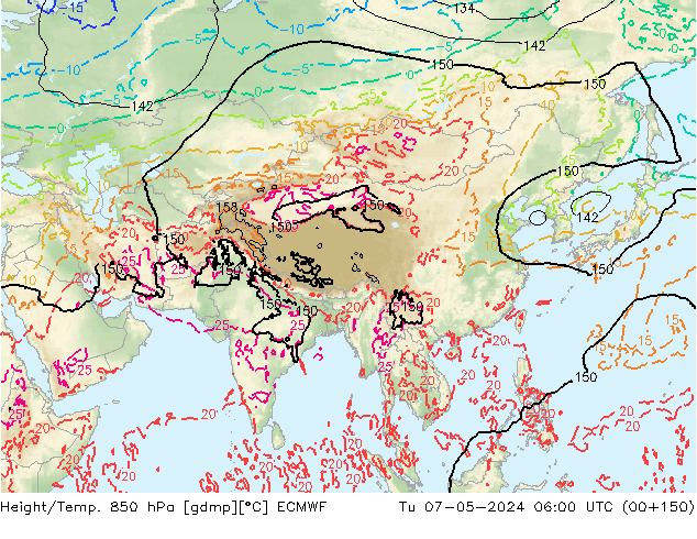 Height/Temp. 850 hPa ECMWF wto. 07.05.2024 06 UTC