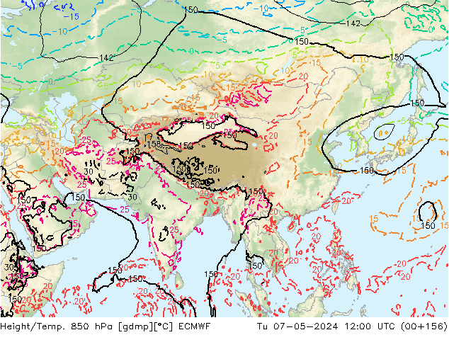 Z500/Rain (+SLP)/Z850 ECMWF Tu 07.05.2024 12 UTC