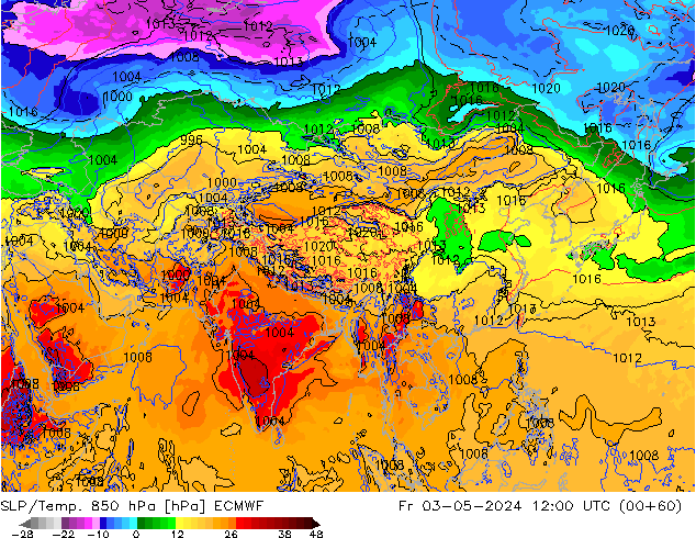 SLP/Temp. 850 hPa ECMWF Sex 03.05.2024 12 UTC