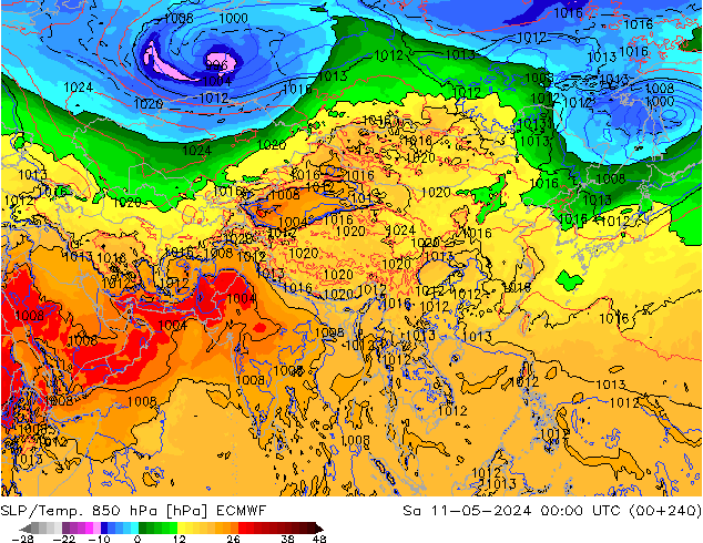 SLP/Temp. 850 hPa ECMWF Sa 11.05.2024 00 UTC