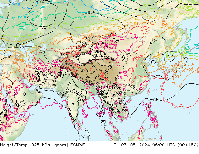 Height/Temp. 925 hPa ECMWF Tu 07.05.2024 06 UTC