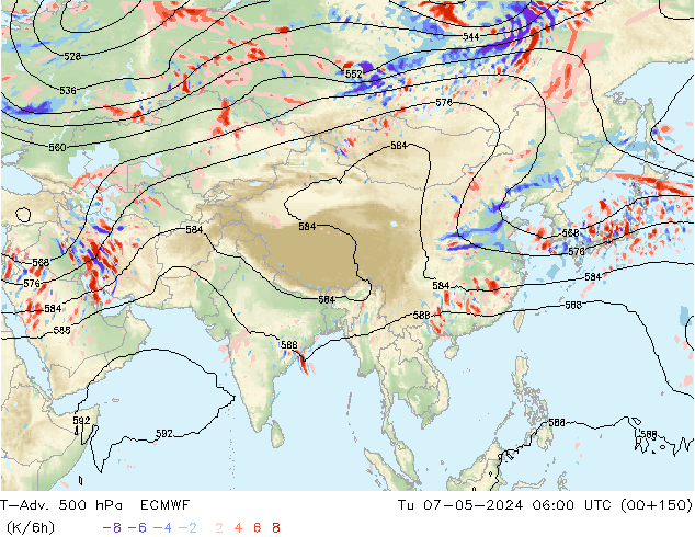 T-Adv. 500 hPa ECMWF wto. 07.05.2024 06 UTC