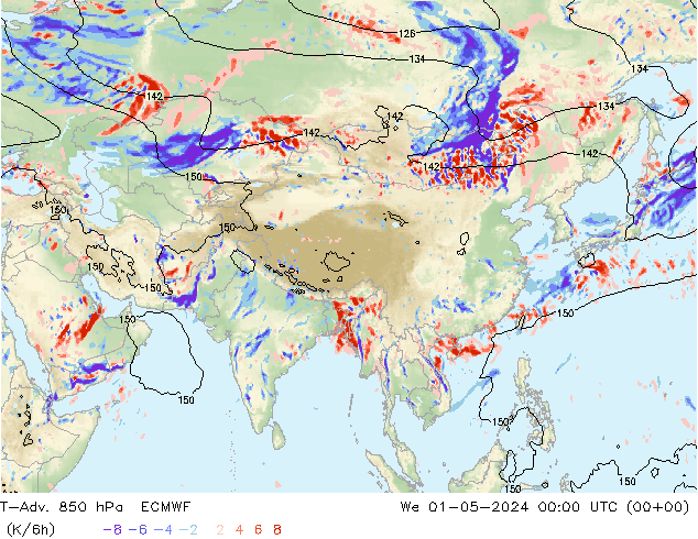 T-Adv. 850 hPa ECMWF śro. 01.05.2024 00 UTC