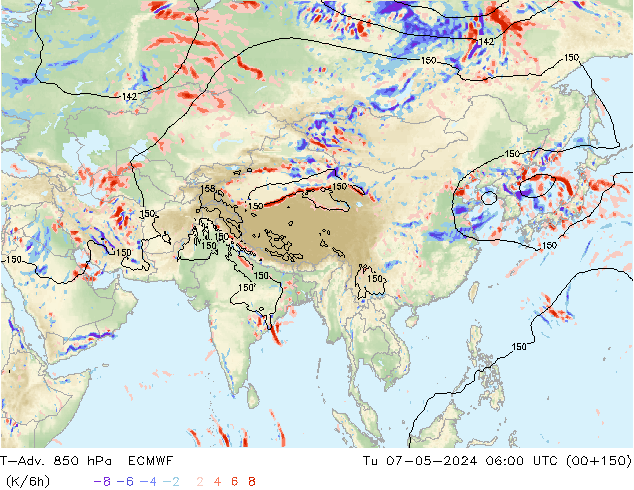 T-Adv. 850 hPa ECMWF wto. 07.05.2024 06 UTC