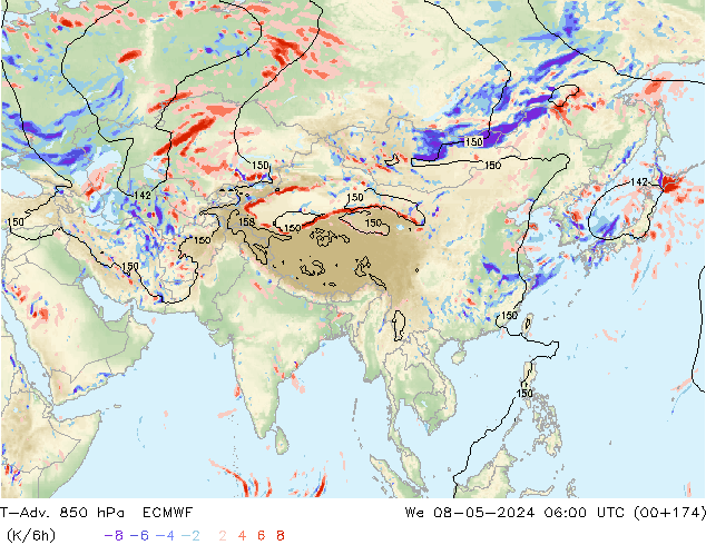 T-Adv. 850 hPa ECMWF Çar 08.05.2024 06 UTC