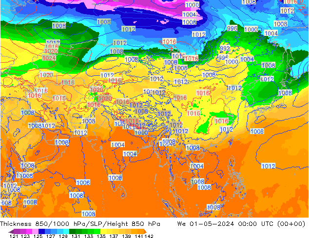 Thck 850-1000 hPa ECMWF śro. 01.05.2024 00 UTC