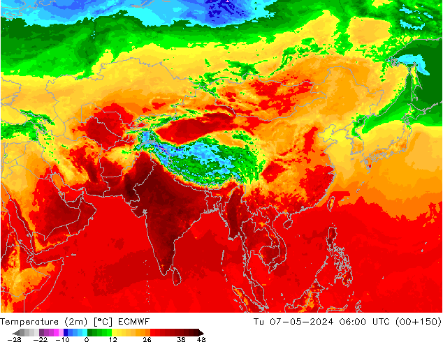 mapa temperatury (2m) ECMWF wto. 07.05.2024 06 UTC