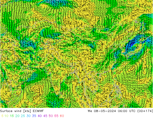 Surface wind ECMWF We 08.05.2024 06 UTC