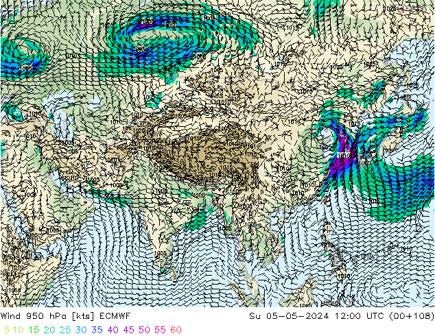 Vento 950 hPa ECMWF dom 05.05.2024 12 UTC