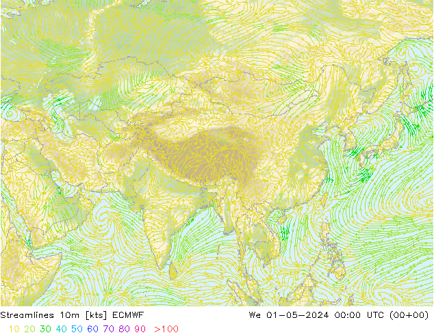 Linia prądu 10m ECMWF śro. 01.05.2024 00 UTC