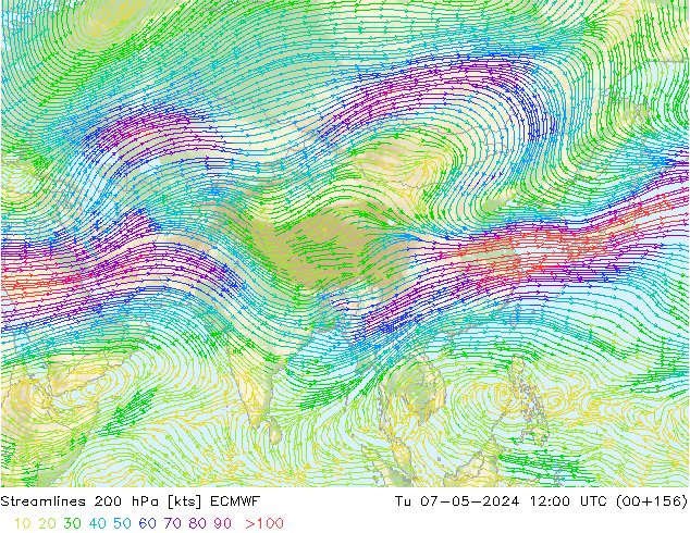 ветер 200 гПа ECMWF вт 07.05.2024 12 UTC