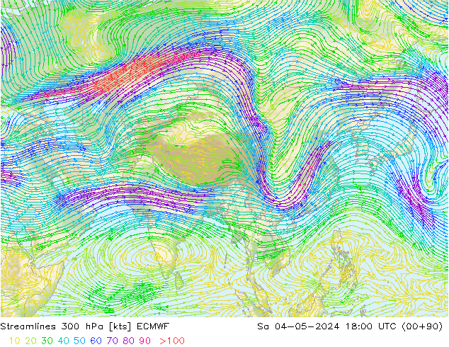 Stroomlijn 300 hPa ECMWF za 04.05.2024 18 UTC