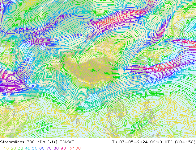 Rüzgar 300 hPa ECMWF Sa 07.05.2024 06 UTC