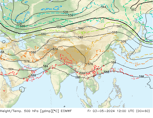 Height/Temp. 500 hPa ECMWF Fr 03.05.2024 12 UTC