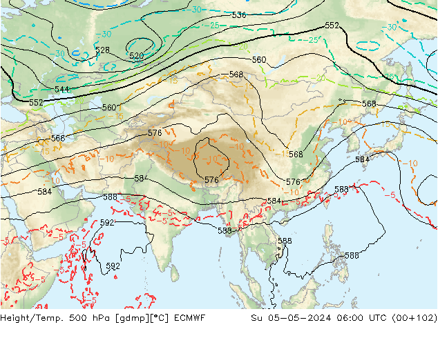 Z500/Regen(+SLP)/Z850 ECMWF zo 05.05.2024 06 UTC