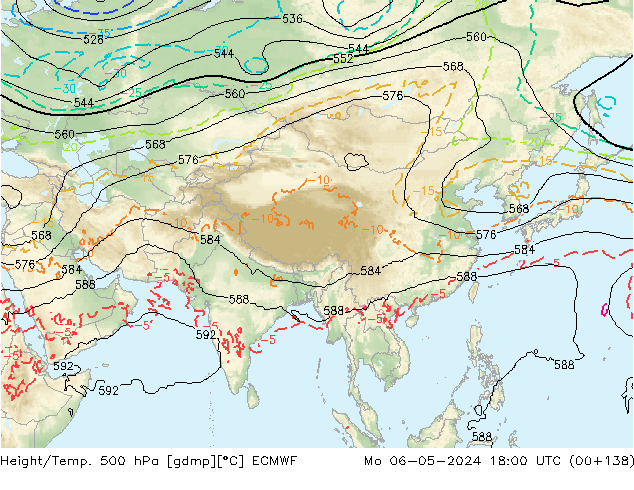 Z500/Rain (+SLP)/Z850 ECMWF pon. 06.05.2024 18 UTC