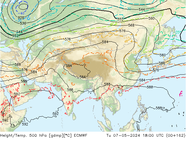 Z500/Rain (+SLP)/Z850 ECMWF вт 07.05.2024 18 UTC