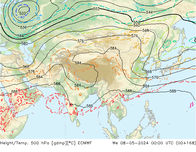 Z500/Rain (+SLP)/Z850 ECMWF mer 08.05.2024 00 UTC