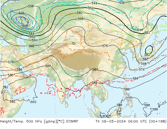 Z500/Rain (+SLP)/Z850 ECMWF Čt 09.05.2024 06 UTC