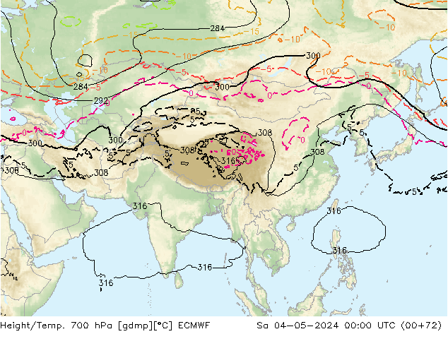 Height/Temp. 700 hPa ECMWF Sa 04.05.2024 00 UTC