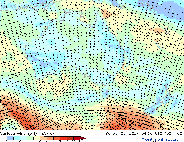 Surface wind (bft) ECMWF Su 05.05.2024 06 UTC
