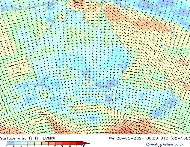 Surface wind (bft) ECMWF We 08.05.2024 00 UTC