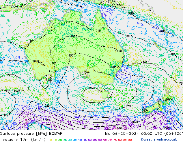 Isotachs (kph) ECMWF Mo 06.05.2024 00 UTC