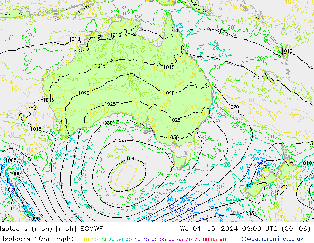 Isotachs (mph) ECMWF St 01.05.2024 06 UTC