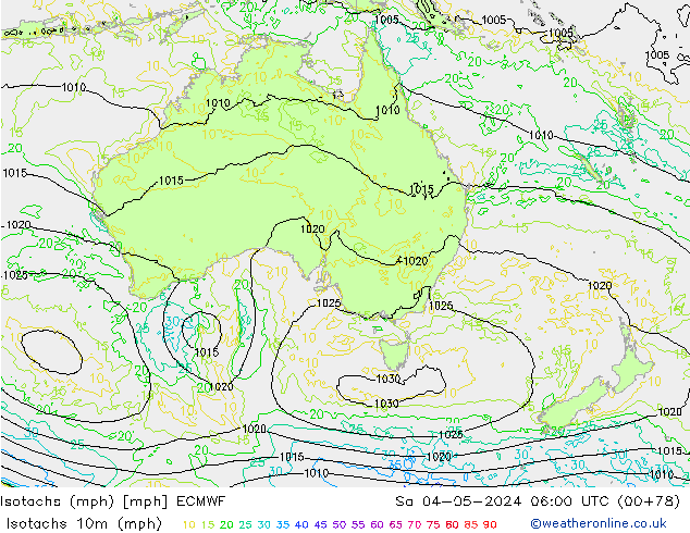 Isotachs (mph) ECMWF Sáb 04.05.2024 06 UTC
