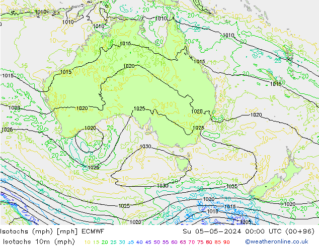 Isotachen (mph) ECMWF zo 05.05.2024 00 UTC