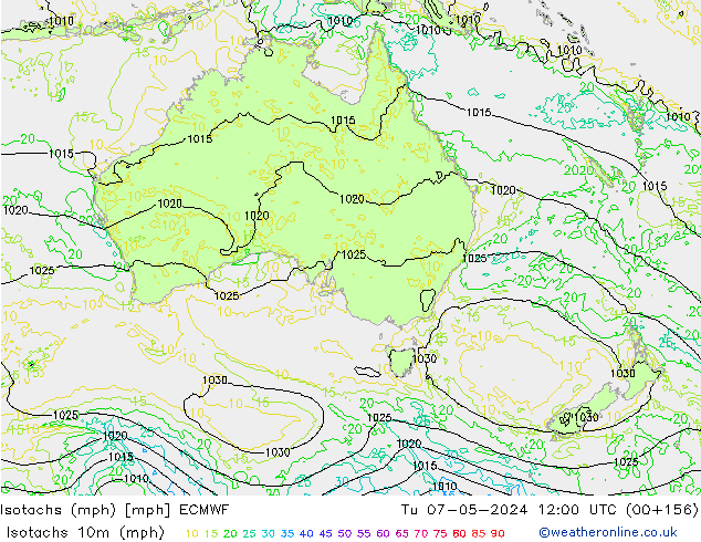 Isotachs (mph) ECMWF Tu 07.05.2024 12 UTC