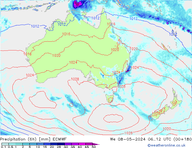 Z500/Rain (+SLP)/Z850 ECMWF mer 08.05.2024 12 UTC