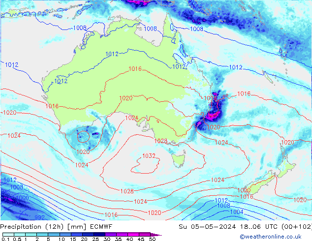 Precipitation (12h) ECMWF Su 05.05.2024 06 UTC