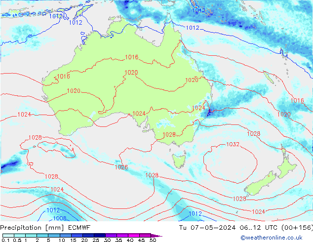 Srážky ECMWF Út 07.05.2024 12 UTC