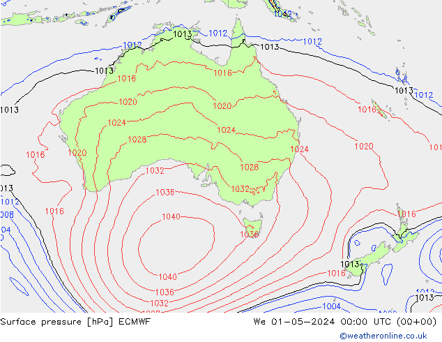 Luchtdruk (Grond) ECMWF wo 01.05.2024 00 UTC